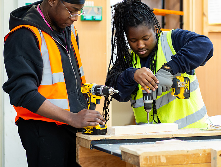 Student working in the carpentry workshop